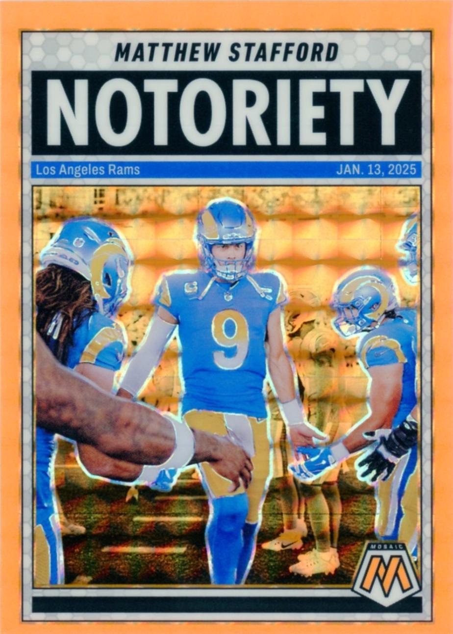 2025 Panini Mosaic Notoriety Matthew Stafford [Mosaic Orange Fluorescent] #7 card