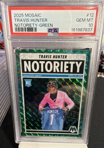 2025 Panini Mosaic Notoriety Travis Hunter [Mosaic Green] #12 card