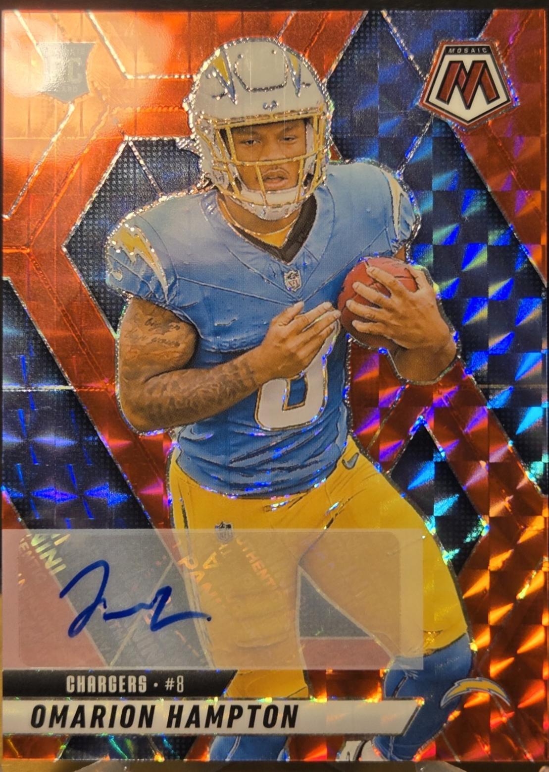 2025 Panini Mosaic Rookie Autographs Omarion Hampton [Red] #335 card
