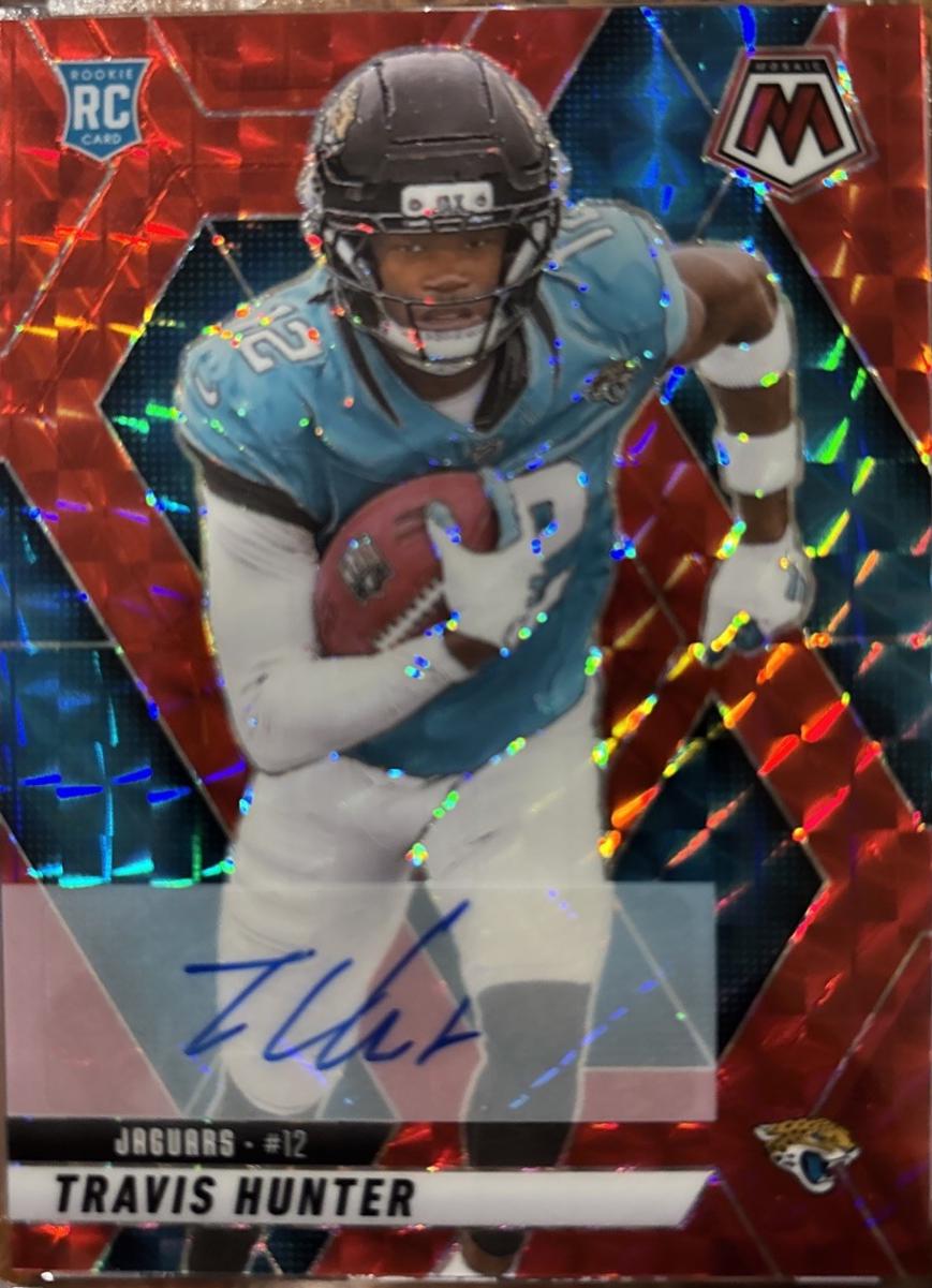 2025 Panini Mosaic Rookie Autographs Travis Hunter [Red] #301 card