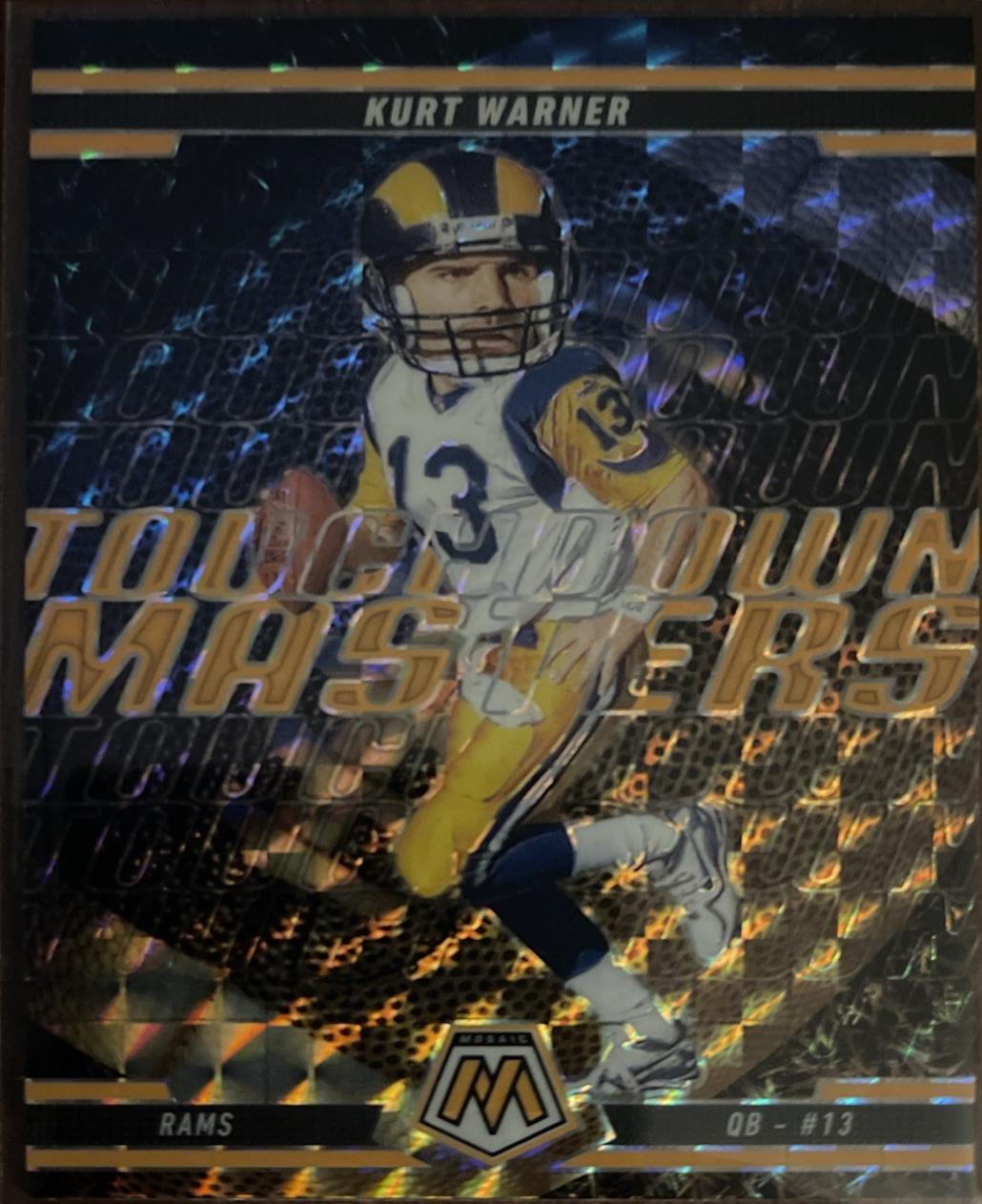 2025 Panini Mosaic Touchdown Masters Kurt Warner [Mosaic Orange Fluorescent] #19 card