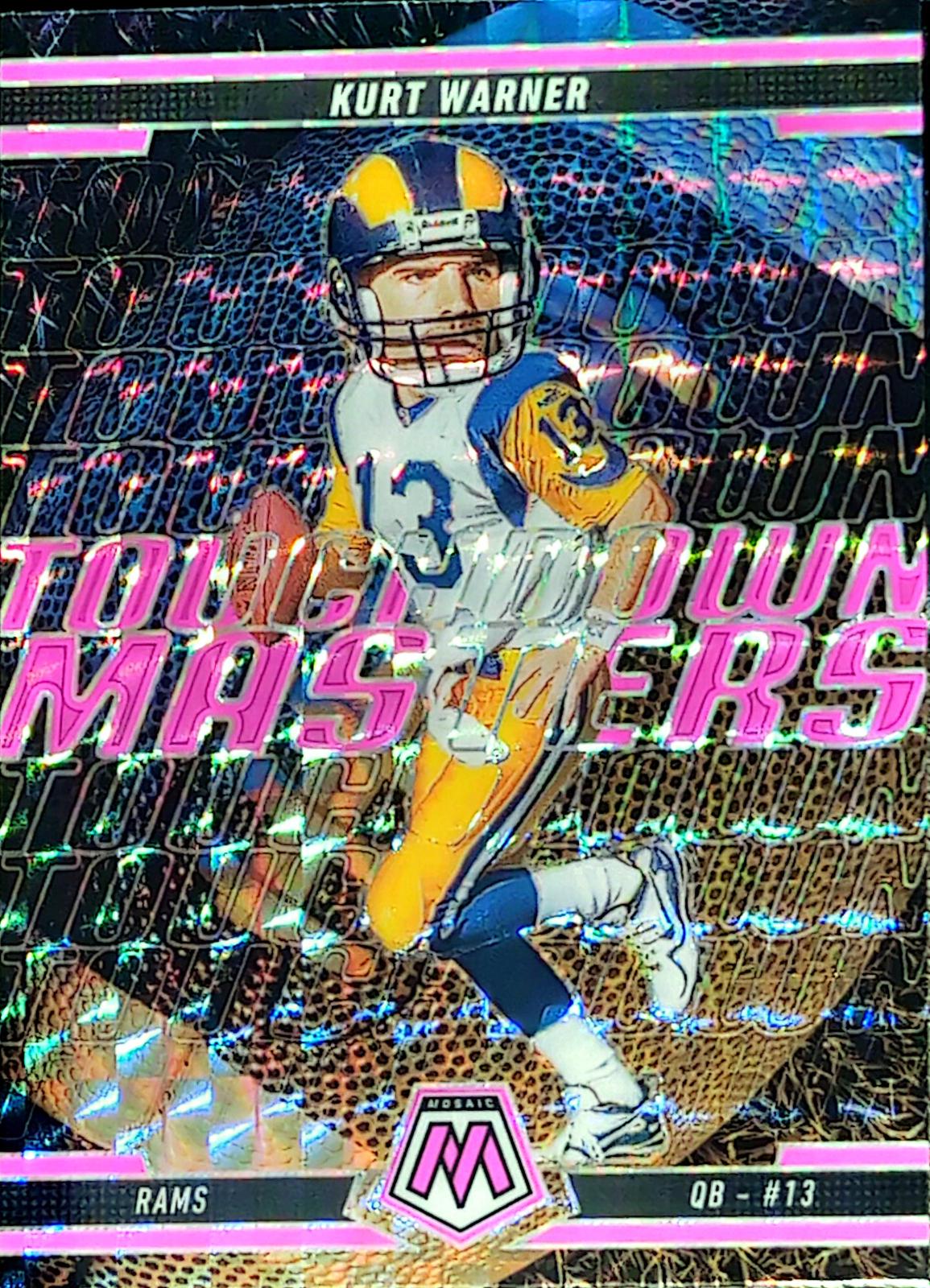 2025 Panini Mosaic Touchdown Masters Kurt Warner [Mosaic Pink Fluorescent] #19 card