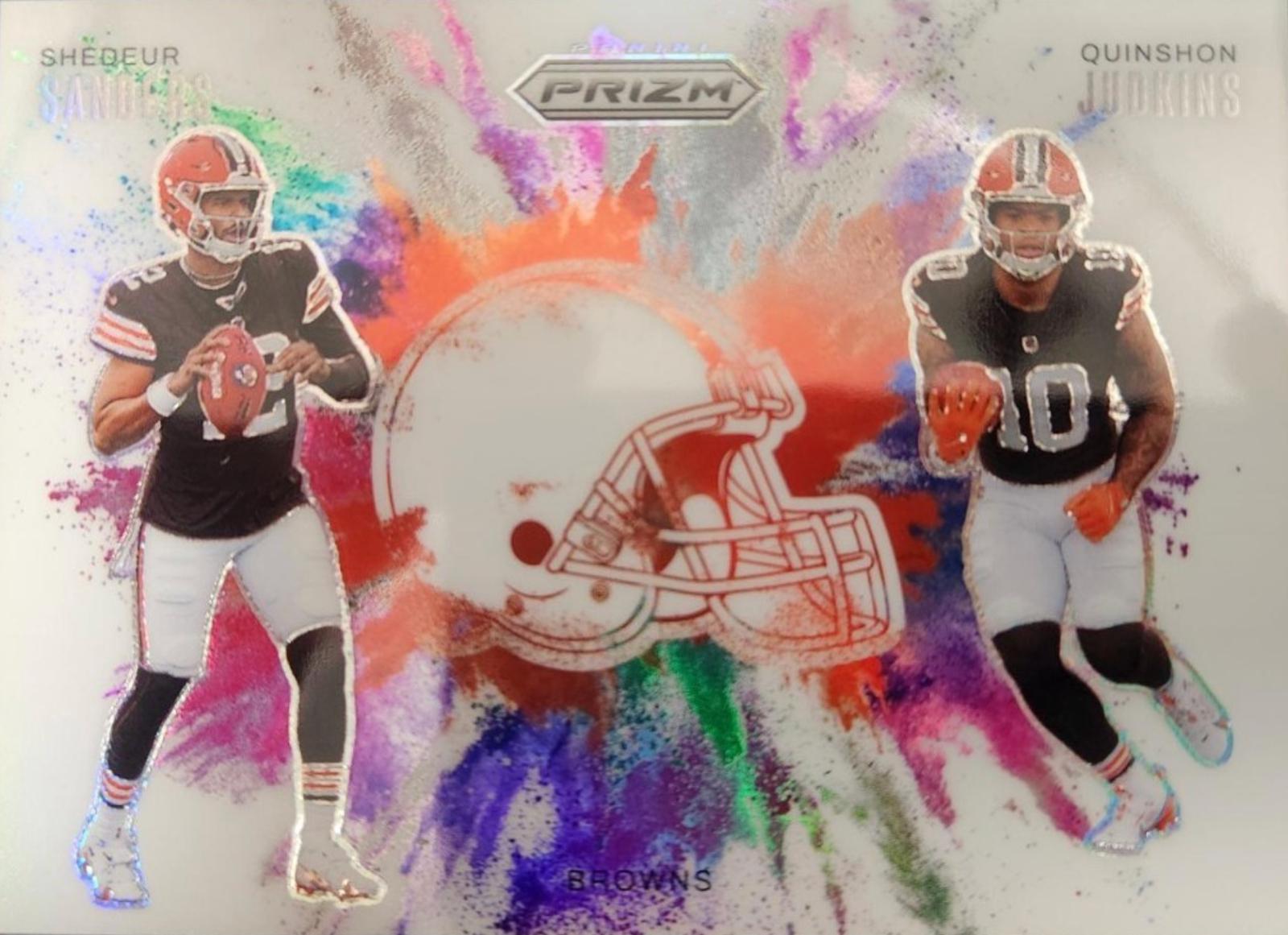2025 Panini Prizm Color Blast Dual Quinshon Judkins / Shedeur Sanders #8 card