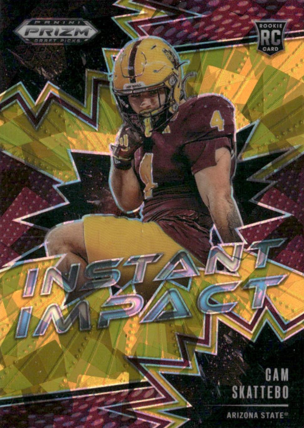 2025 Panini Prizm Draft Picks Instant Impact Cam Skattebo [Gold Ice] #3 card