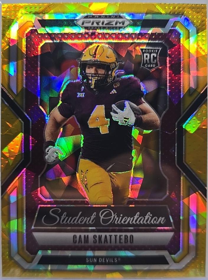 2025 Panini Prizm Draft Picks Student Orientation Cam Skattebo [Gold Ice] #16 card