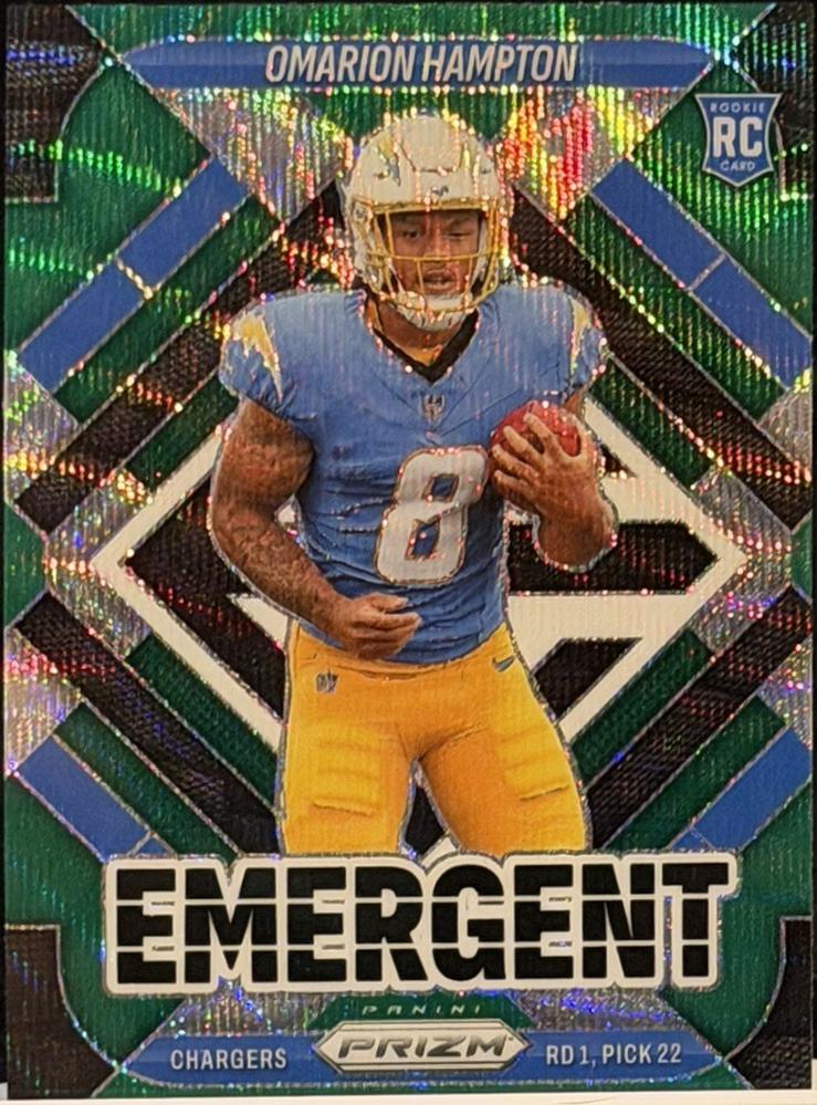 2025 Panini Prizm Emergent Omarion Hampton [Green Wave] #9 card