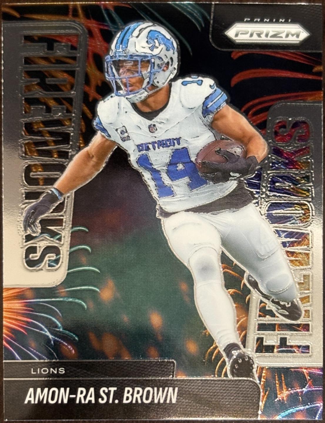 2025 Panini Prizm Fireworks Amon-Ra St. Brown #16 card