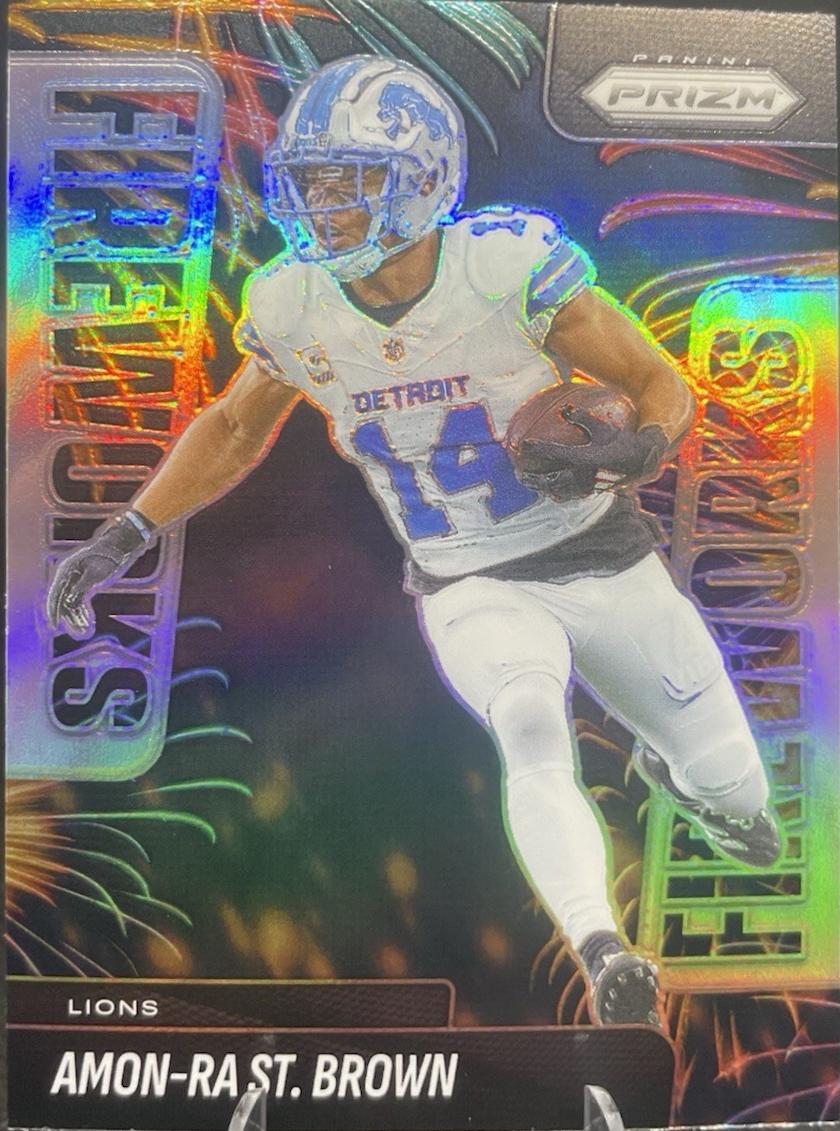 2025 Panini Prizm Fireworks Amon-Ra St. Brown [Silver] #16 card