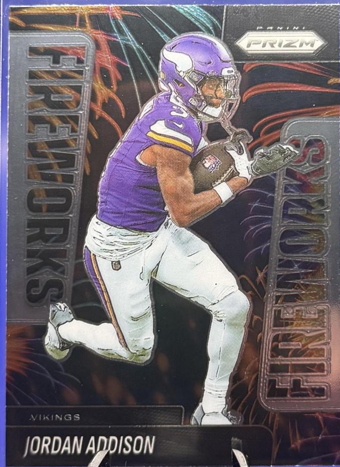 2025 Panini Prizm Fireworks Jordan Addison #8 card