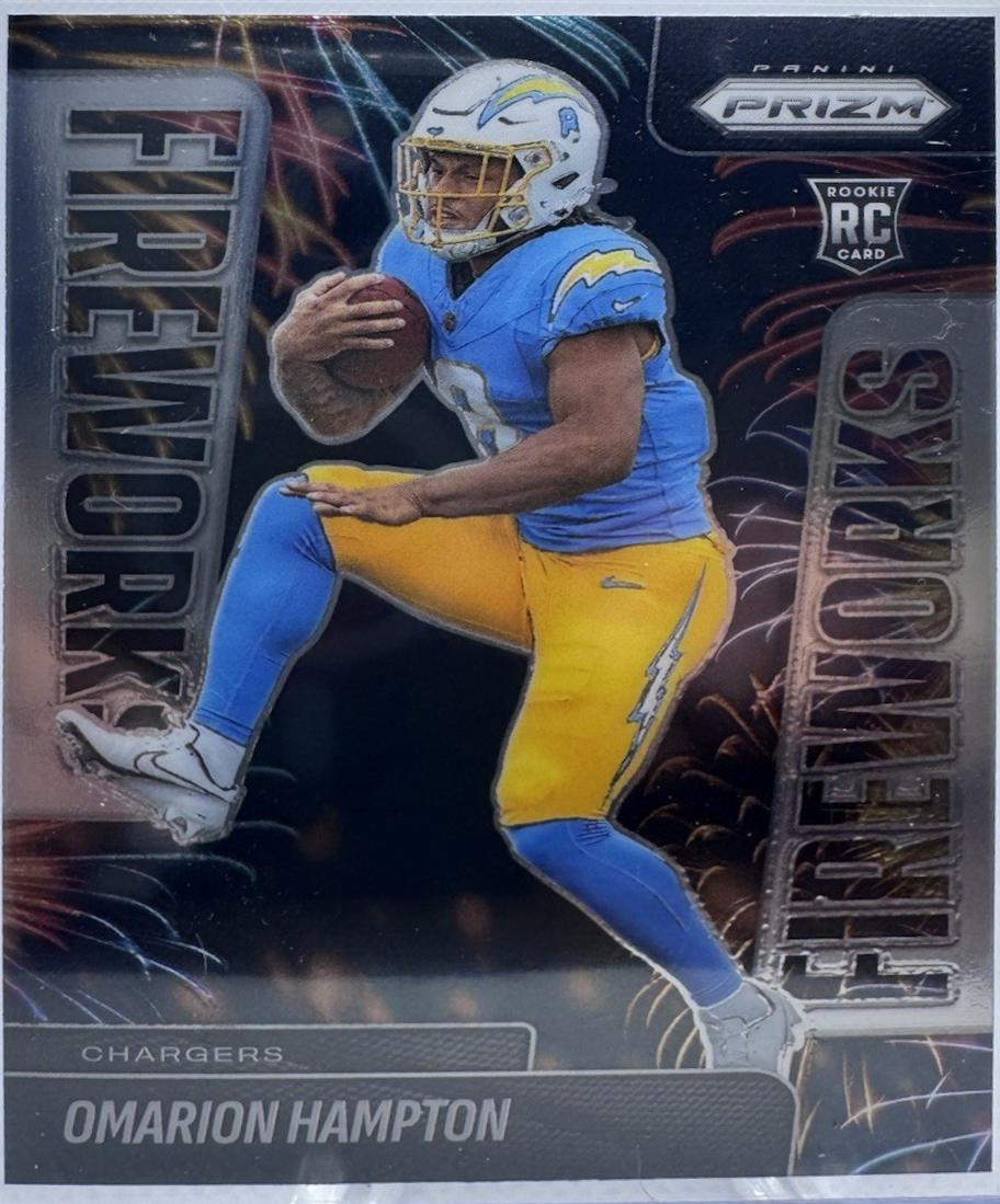 2025 Panini Prizm Fireworks Omarion Hampton #17 card