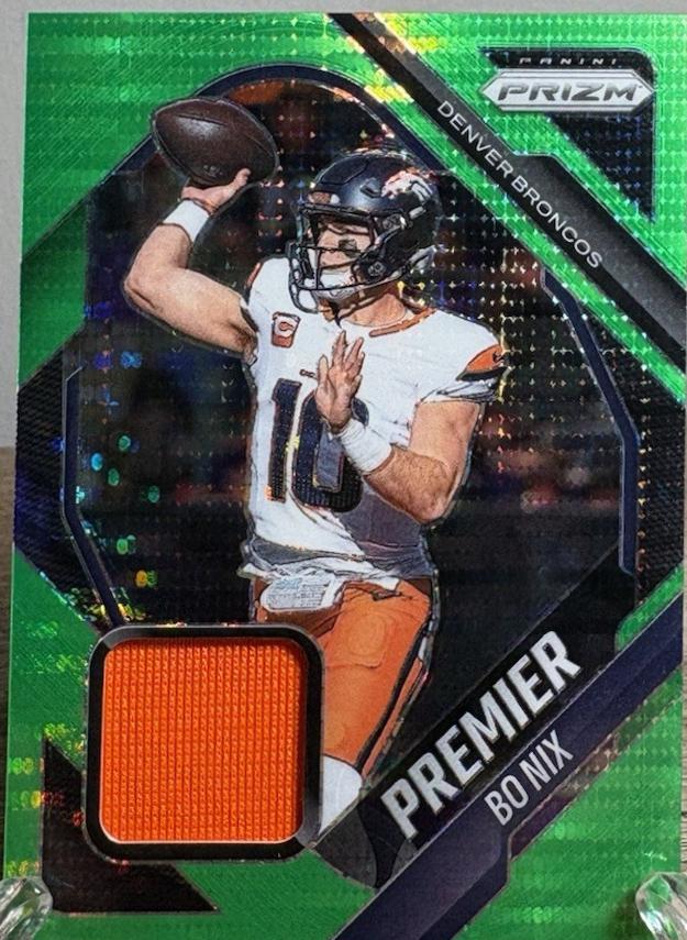 2025 Panini Prizm Premier Jersey Bo Nix [Neon Green Pulsar] #PJY-BNX card