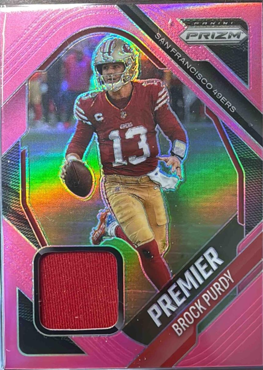 2025 Panini Prizm Premier Jersey Brock Purdy [Pink] #PJY-BPY card