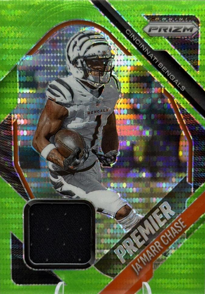 2025 Panini Prizm Premier Jersey Ja'Marr Chase [Neon Green Pulsar] #PJY-JCH card