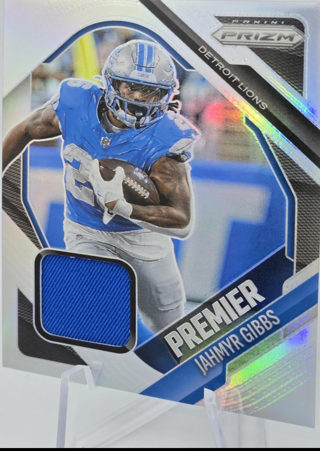 2025 Panini Prizm Premier Jersey Jahmyr Gibbs #PJY-JGB card