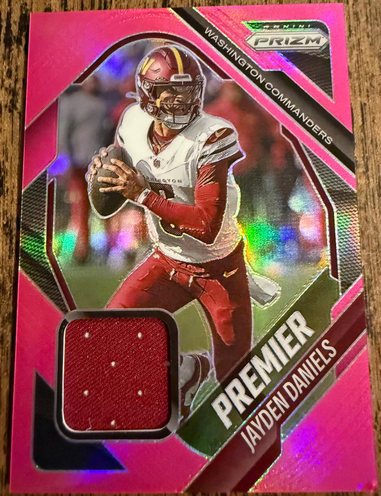 2025 Panini Prizm Premier Jersey Jayden Daniels [Pink] #PJY-JDA card