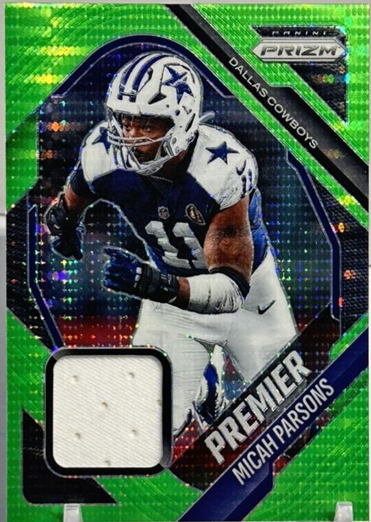 2025 Panini Prizm Premier Jersey Micah Parsons [Neon Green Pulsar] #PJY-MPS card