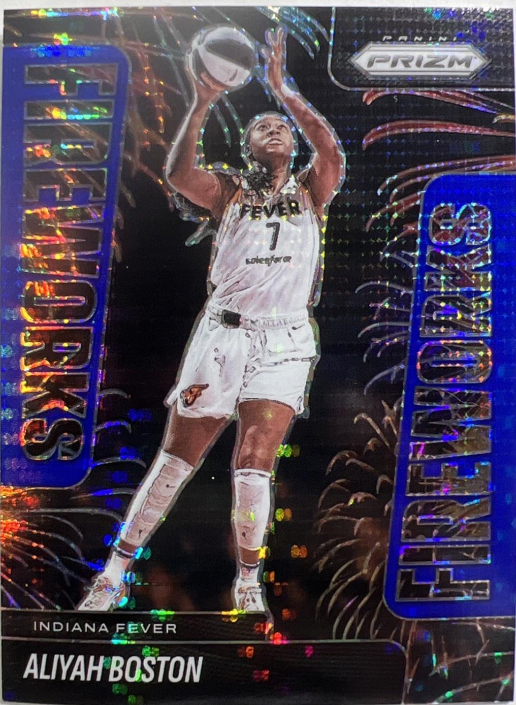2025 Panini Prizm WNBA Fireworks Aliyah Boston [Blue Pulsar] #3 card