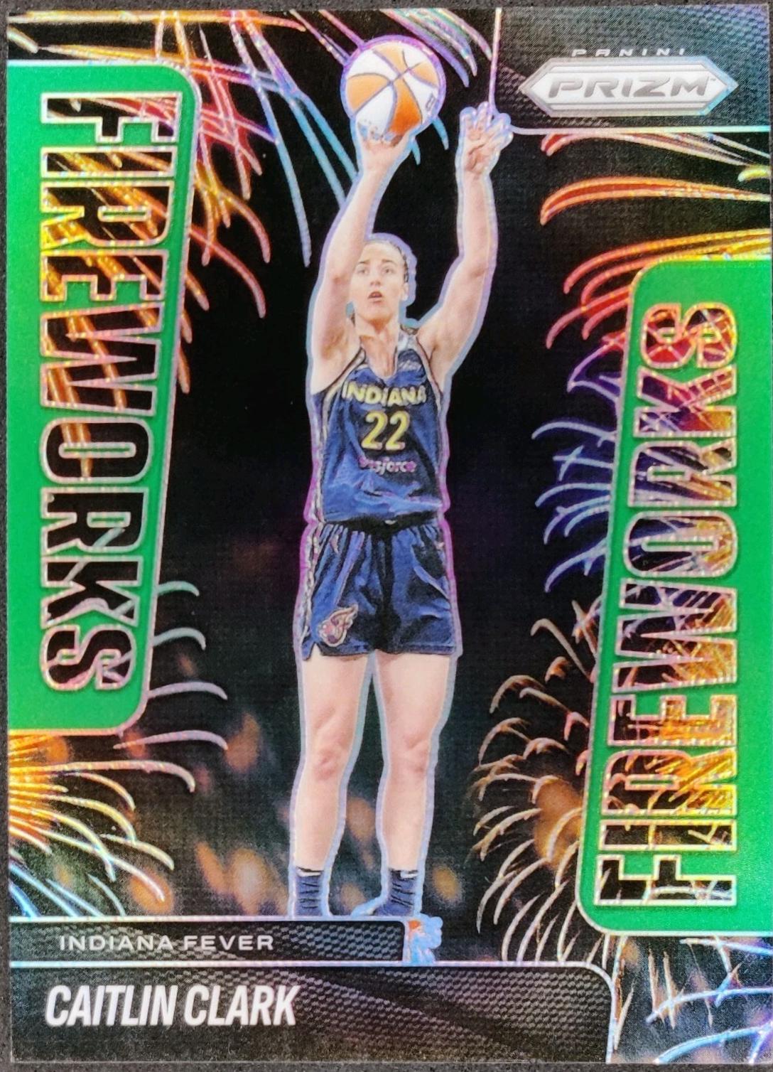 2025 Panini Prizm WNBA Fireworks Caitlin Clark [Green] #9 card