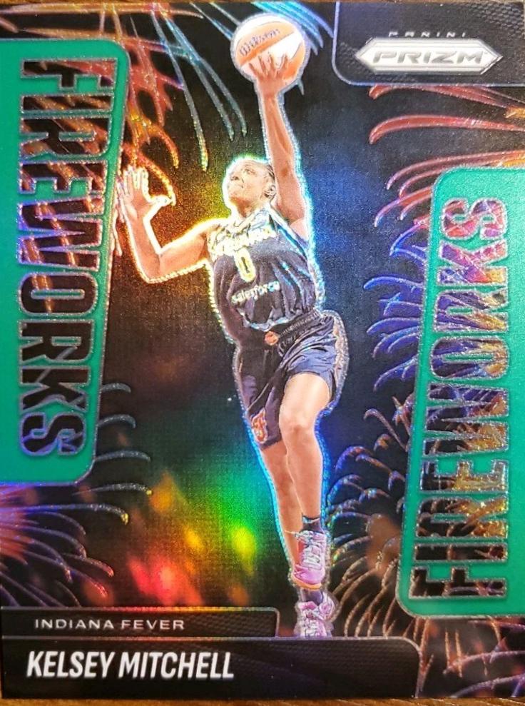 2025 Panini Prizm WNBA Fireworks Kelsey Mitchell [Green] #6 card