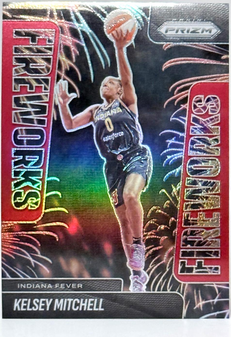 2025 Panini Prizm WNBA Fireworks Kelsey Mitchell [Red] #6 card