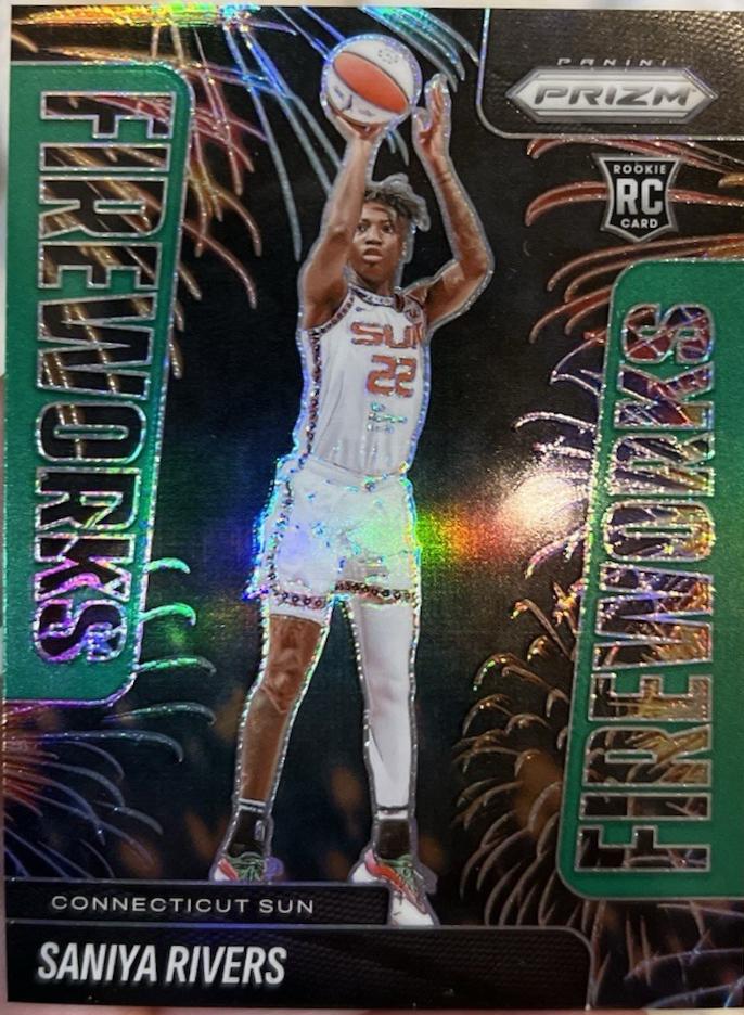 2025 Panini Prizm WNBA Fireworks Saniya Rivers [Green] #1 card
