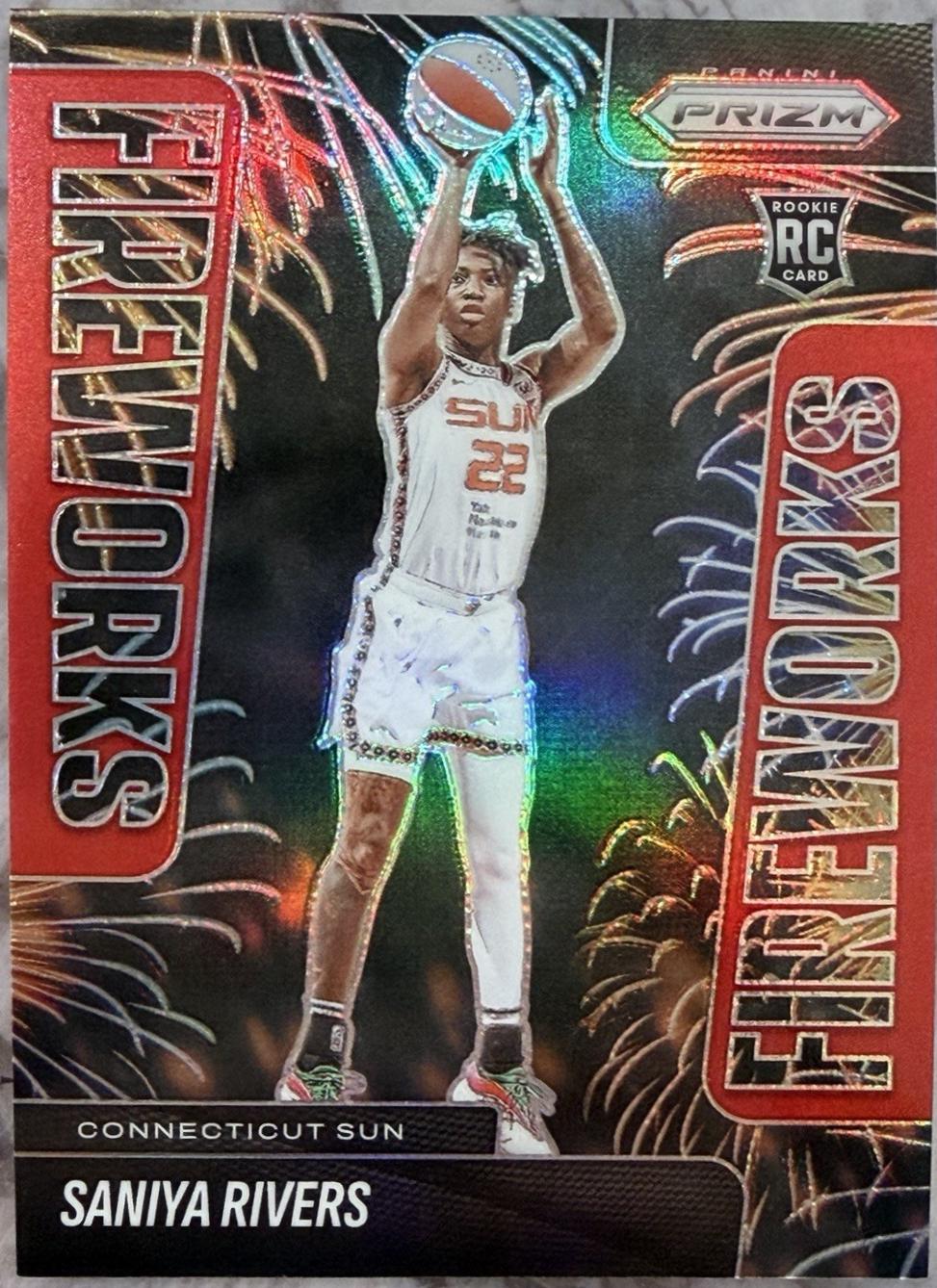2025 Panini Prizm WNBA Fireworks Saniya Rivers [Red] #1 card
