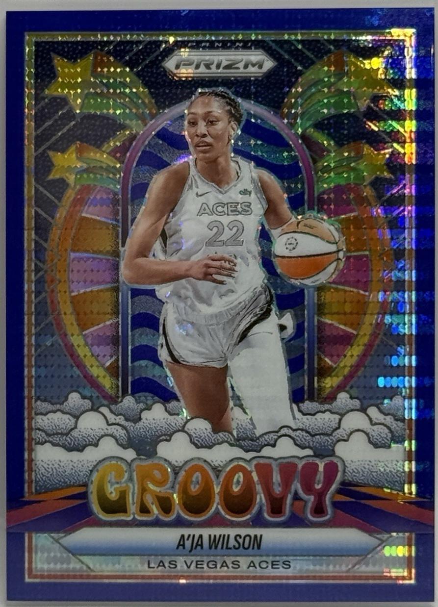2025 Panini Prizm WNBA Groovy A'ja Wilson [Blue Pulsar] #1 card