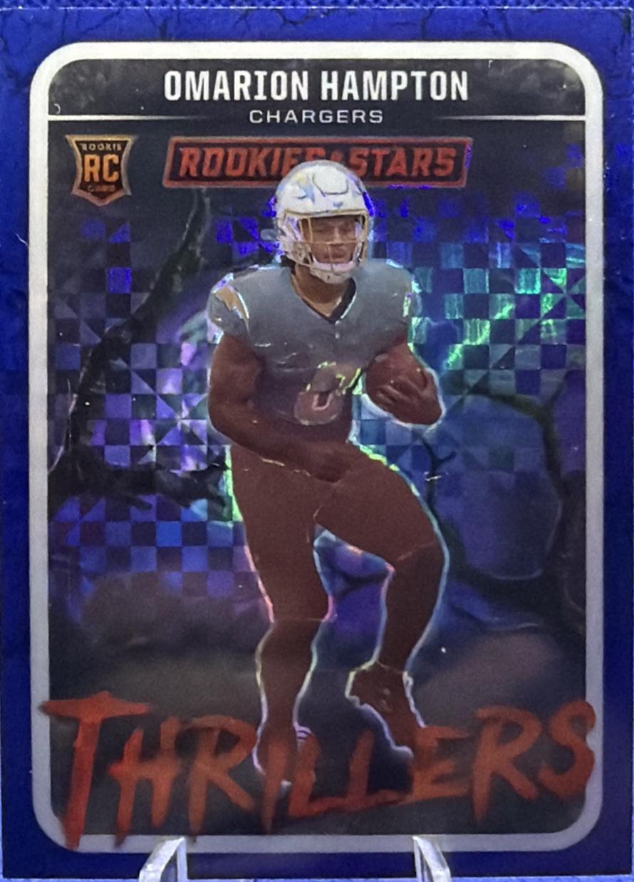 2025 Panini Rookies & Stars Thrillers Omarion Hampton [Blue Plaid] #17 card