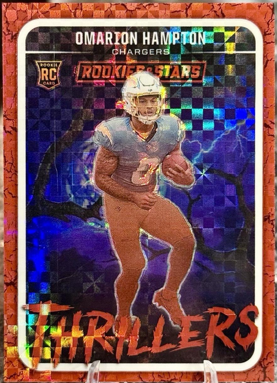 2025 Panini Rookies & Stars Thrillers Omarion Hampton [Red Plaid] #17 card