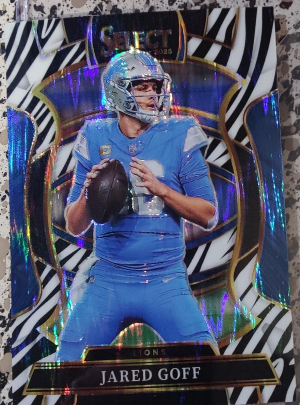 2025 Panini Select Jared Goff [Zebra Prizm Shock] #69 card