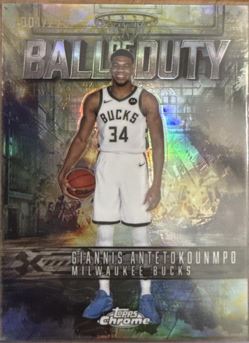2025 Topps Chrome Ball Of Duty Giannis Antetokounmpo [Yellow Refractor] #BD-4 card