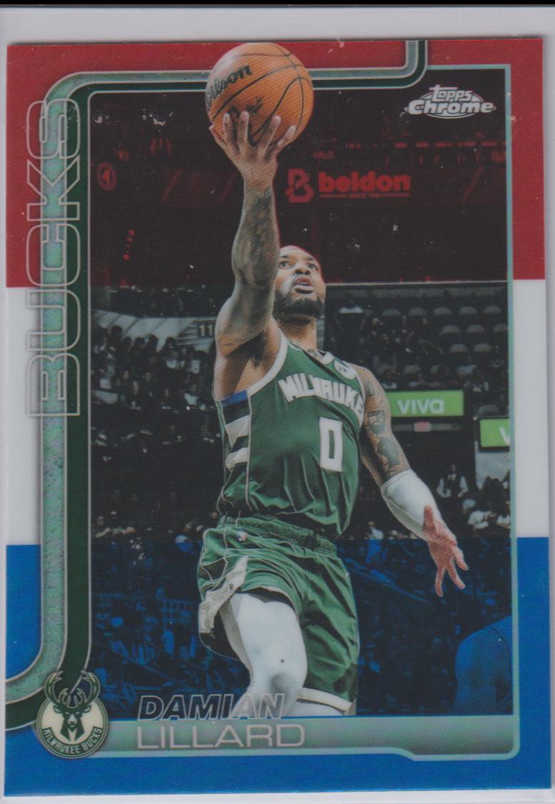 2025 Topps Chrome Damian Lillard [Red White Blue Refractor] #153 card