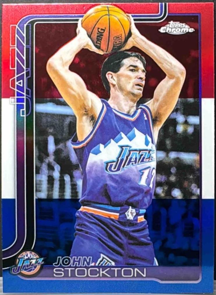 2025 Topps Chrome John Stockton [Red White Blue Refractor] #250 card