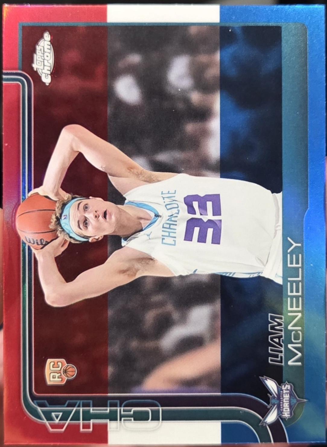 2025 Topps Chrome Liam McNeeley [Red White Blue Refractor] #279 card
