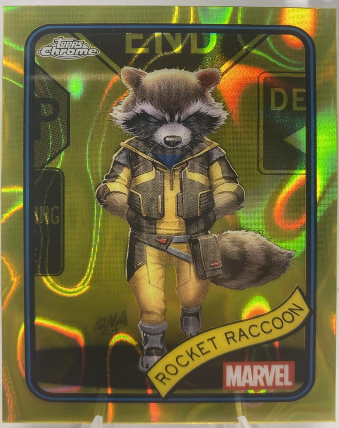 2025 Topps Chrome Rocket Raccoon [Yellow Lava] #120 card
