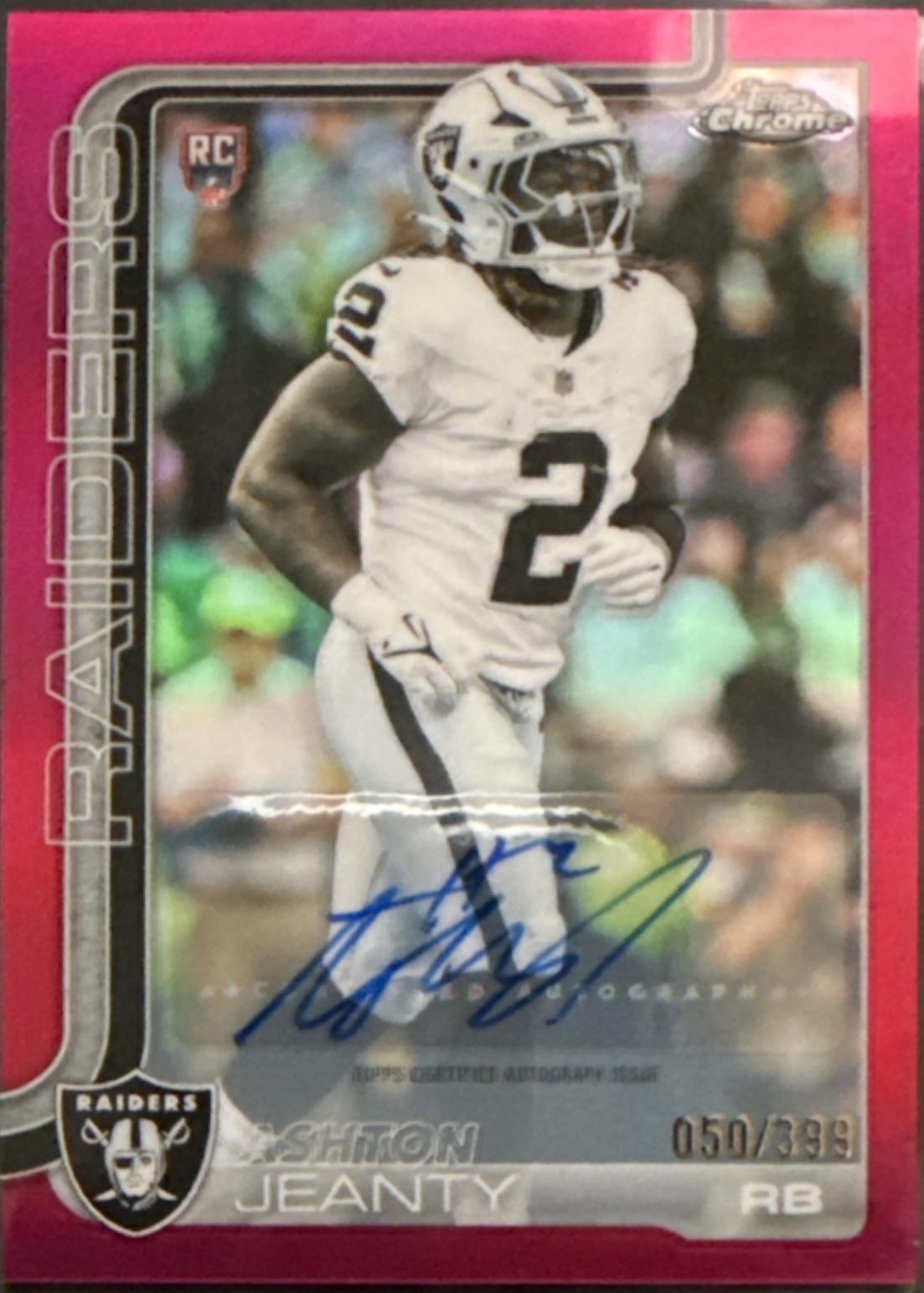 2025 Topps Chrome Rookie Autograph Ashton Jeanty [Magenta Lava Refractor] #RA-AJ card