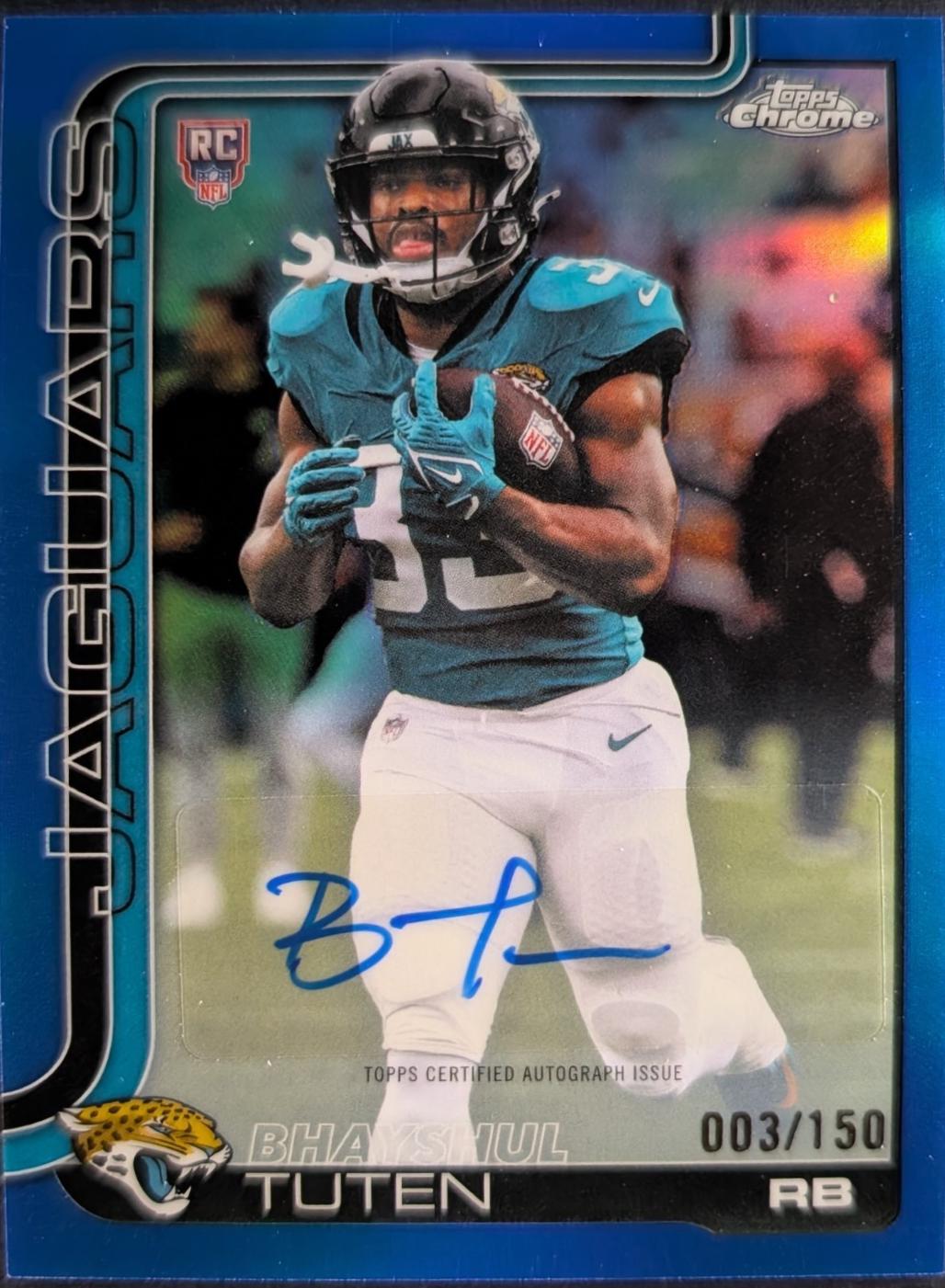 2025 Topps Chrome Rookie Autograph Bhayshul Tuten [Blue Refractor] #RA-BT card