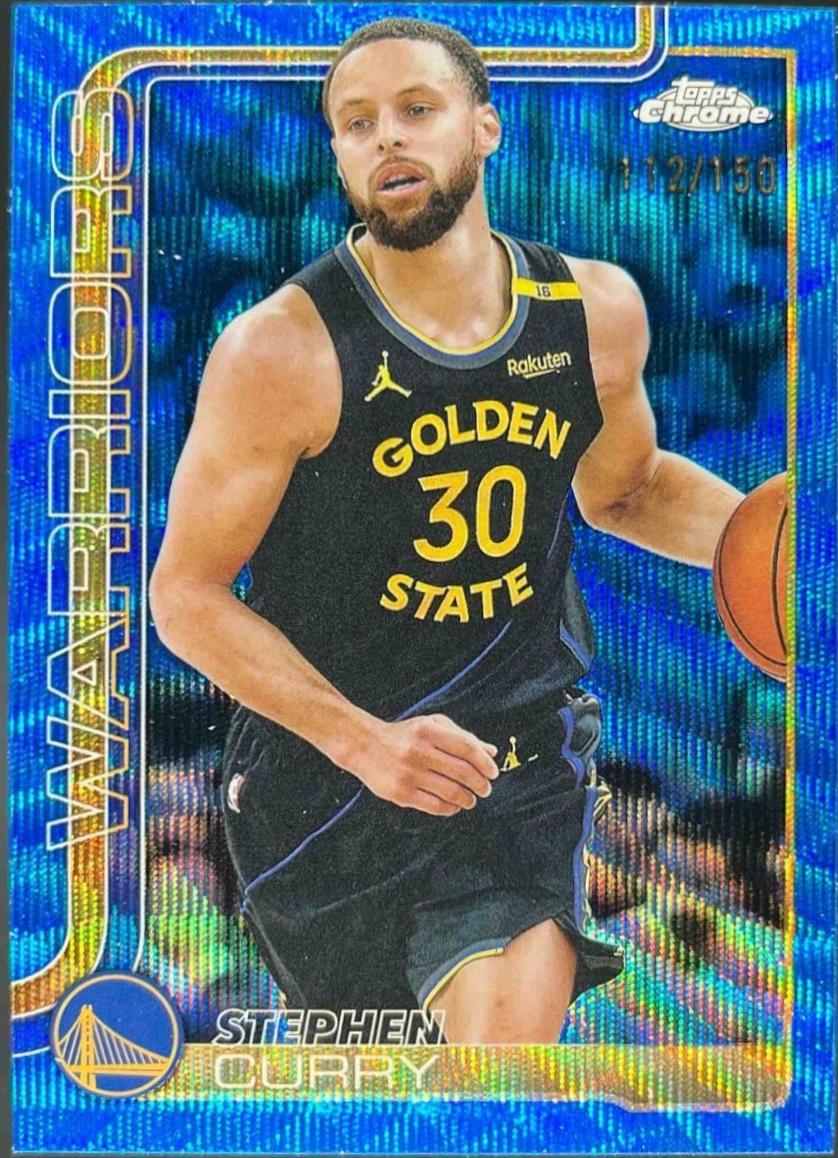2025 Topps Chrome Stephen Curry [Blue Wave Refractor] #201 card
