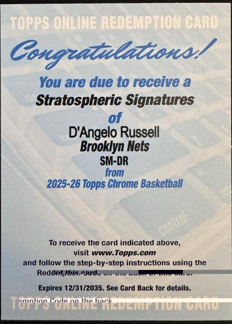 2025 Topps Chrome Stratospheric Signature D'Angelo Russell #SM-DR card
