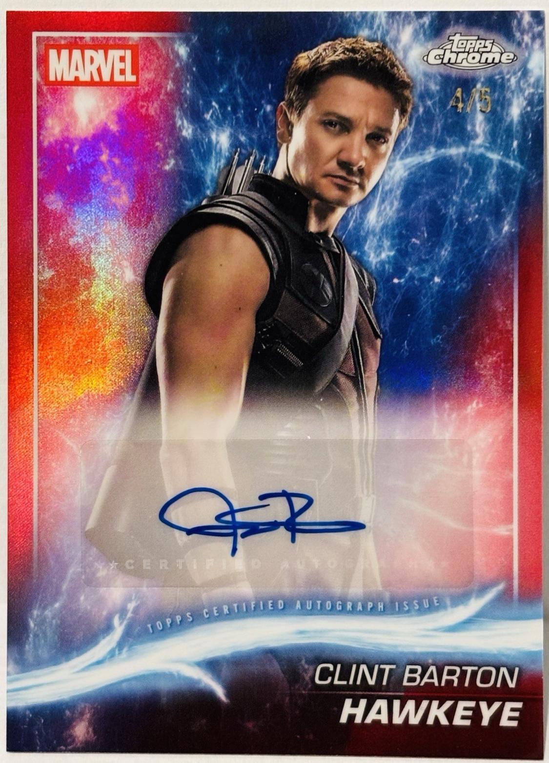 2025 Topps Chrome Studios Autograph Jeremy Renner as Hawkeye [Red] #AA-JR card