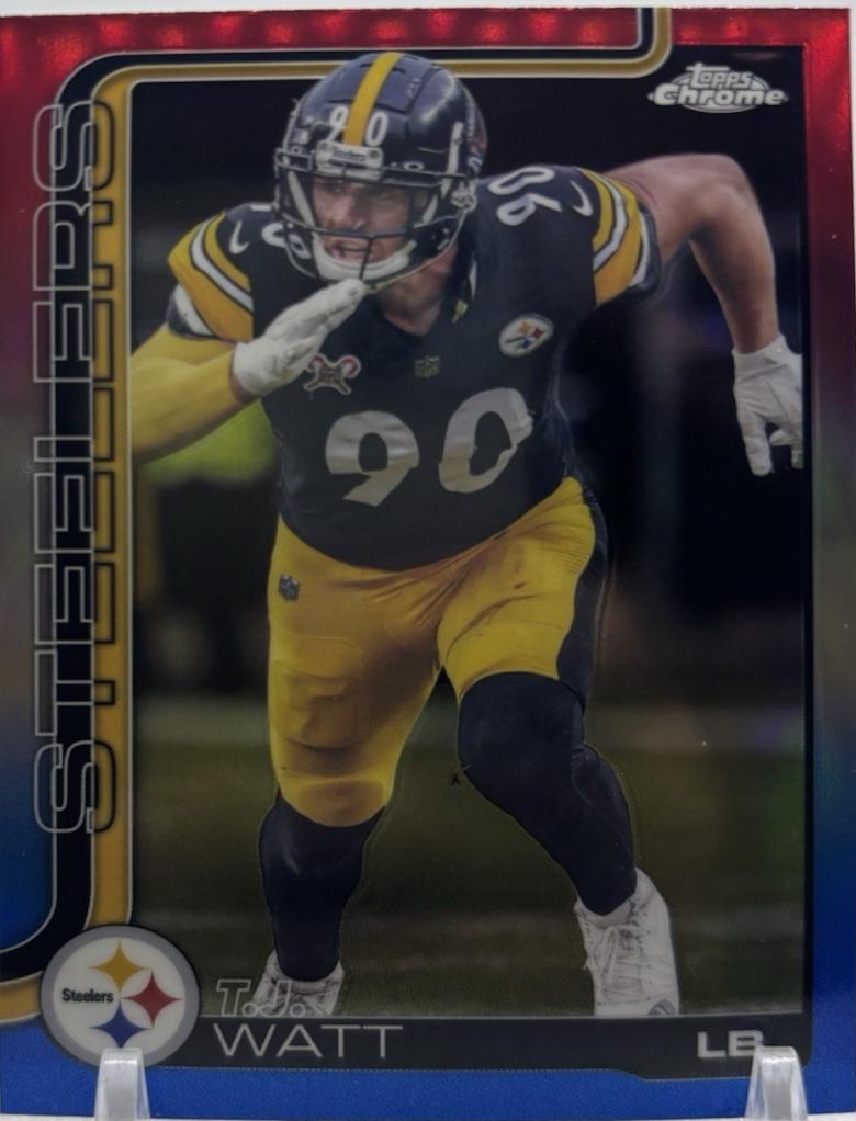 2025 Topps Chrome T.J. Watt [Red White Blue Refractor] #258 card