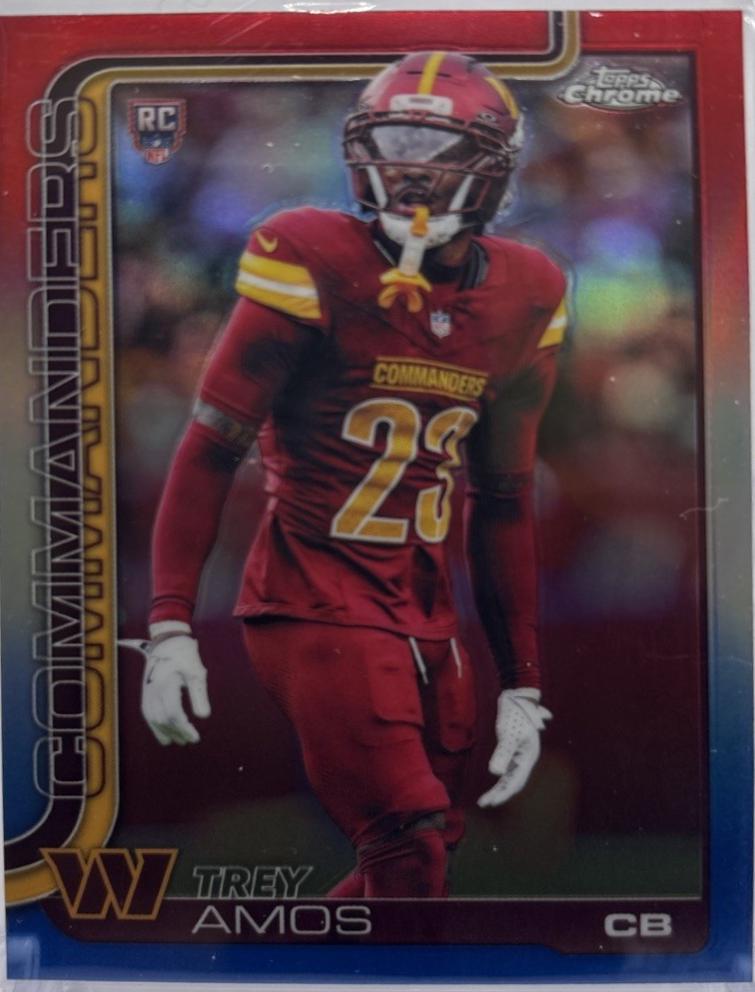 2025 Topps Chrome Trey Amos [Red White Blue Refractor] #371 card