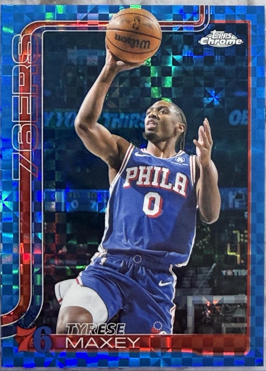 2025 Topps Chrome Tyrese Maxey [Blue X-Fractor] #185 card