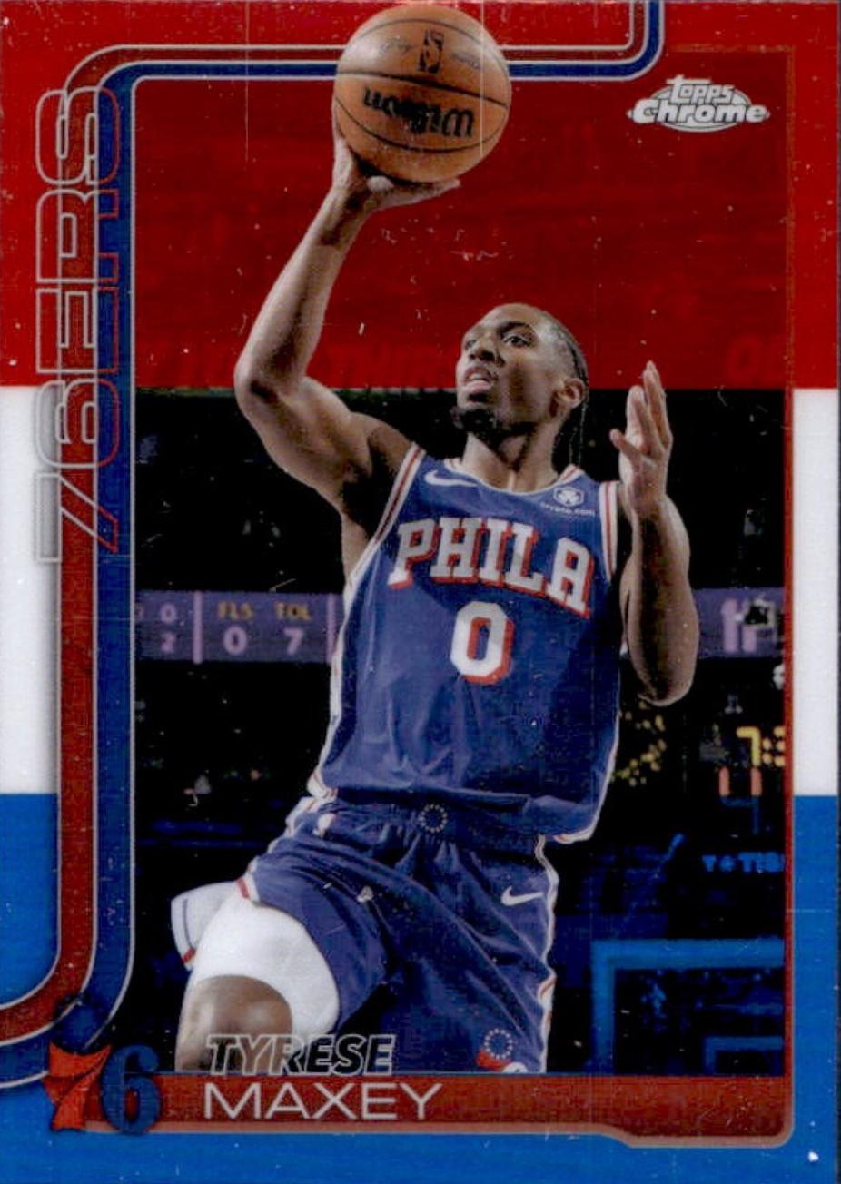 2025 Topps Chrome Tyrese Maxey [Red White Blue Refractor] #185 card