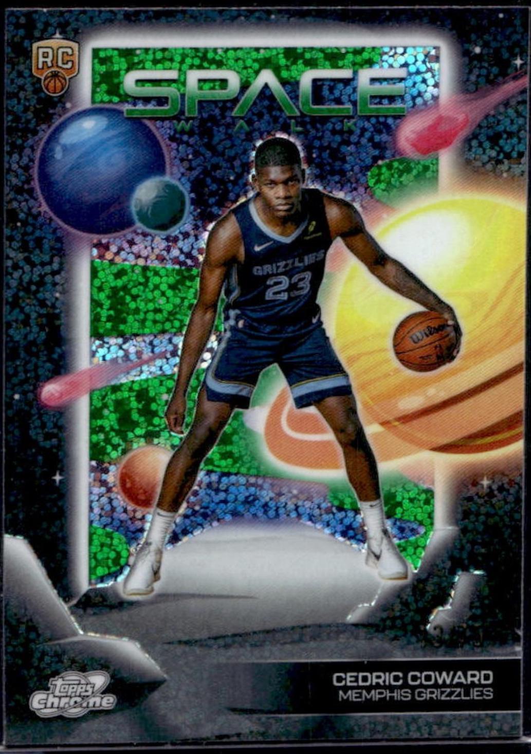 2025 Topps Cosmic Chrome Space Walk Cedric Coward [Green Space Dust Refractor] #SW-13 card