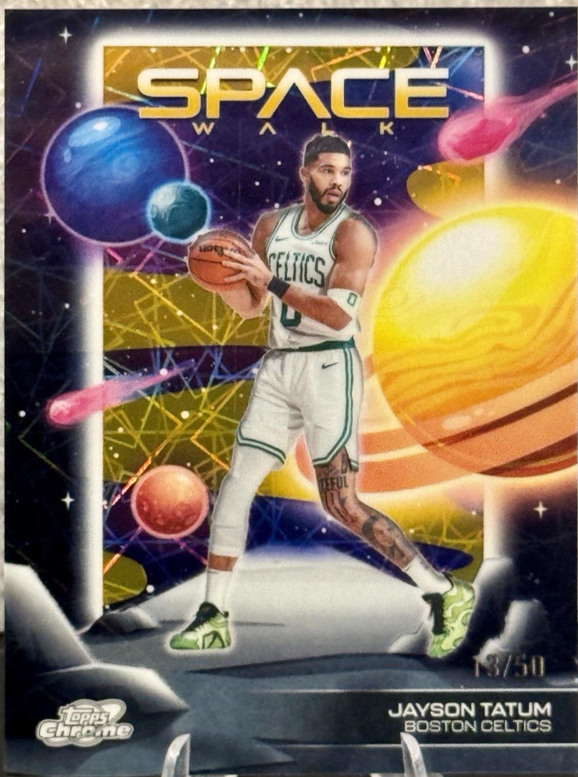 2025 Topps Cosmic Chrome Space Walk Jayson Tatum [Gold Interstellar Refractor] #SW-4 card