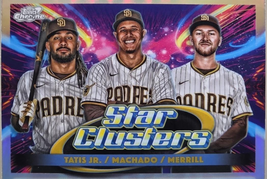 2025 Topps Cosmic Chrome Triple Star Clusters Manny Machado / Fernando Tatis Jr. / Jackson Merrill #TSC-5 card