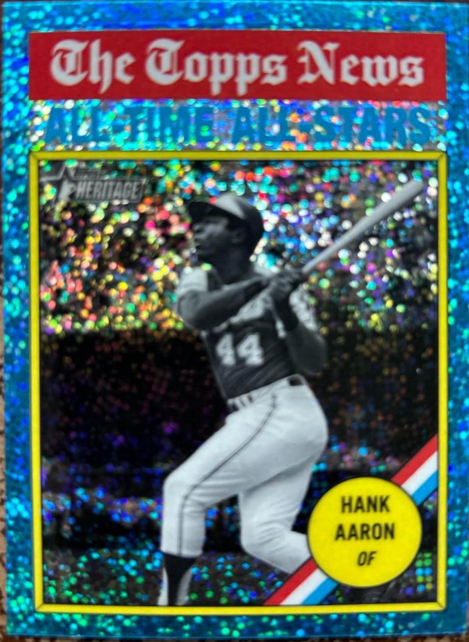 2025 Topps Heritage Hank Aaron [Blue Sparkle Variation] #346 card