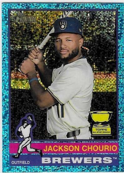 2025 Topps Heritage Jackson Chourio [Blue Sparkle Variation] #106 card