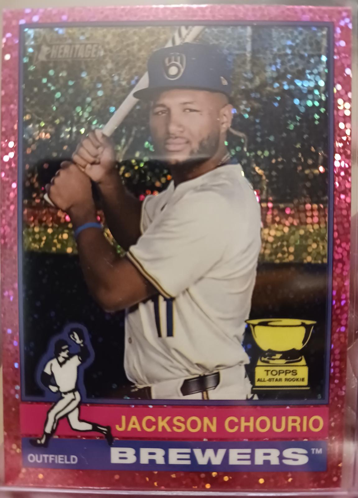2025 Topps Heritage Jackson Chourio [Pink Sparkle] #106 card